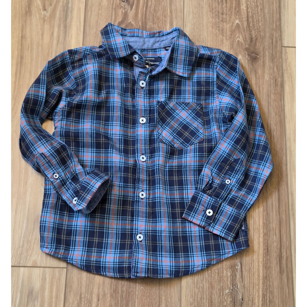 New Ben Sherman Long Sleeve Plaid Button Up Shirt Toddler Size 3T Blue